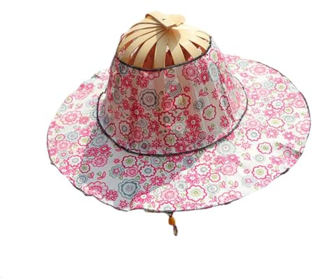 AMateschitz Chapeau à éventail en bambou - Protection solaire - Pliable - Avec large bord - Polyvalent - Anti-UV - Pour voyage, pêche, plein air