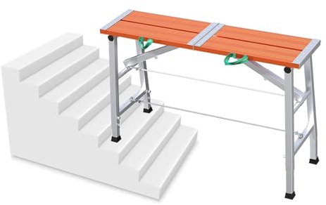 Plataforma de andamio de aluminio con altura ajustable, superficie de trabajo antideslizante, alta capacidad de carga, color naranja, 150 cm