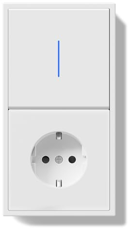 BSEED Ljusbrytare med uttag med pluggklämma, 1 fack 1 vägs strömbrytare med LED-indikatorlampa, väggströmbrytare med PC-ram, infälld strömbrytare med uttag vit – 150 x 80 mm