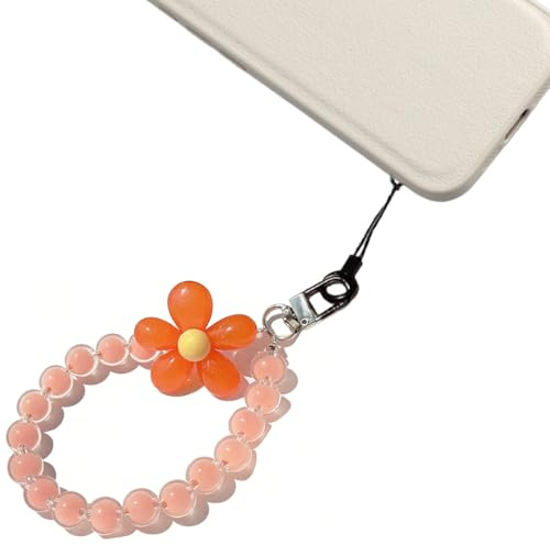 XYTAHDM Colgante para Movil, Abalorios de Flores para teléfono celular, Cuerda Para Movil, Colgante de Mano para Móvil, Cadena & Correa de Mano Universal, Accesorios para Todos Teléfonos(Naranja)