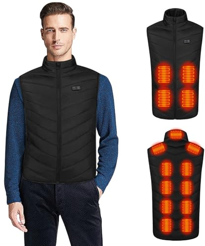 Bwaliffury Chaleco Calefactable Hombre, Chaleco Eléctrico Calefactable 3 Niveles de Temperatura, 15 Zonas de Calefacción Chaleco Calefactable, para Esquí Camping Caza Pesca Moto (Negro M)