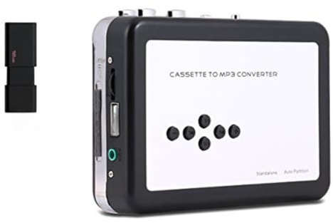 Opatiny Lettore di cassette USB retrò a convertitore MP3, digitalizzatore portatile a nastro per amanti della musica, colore bianco