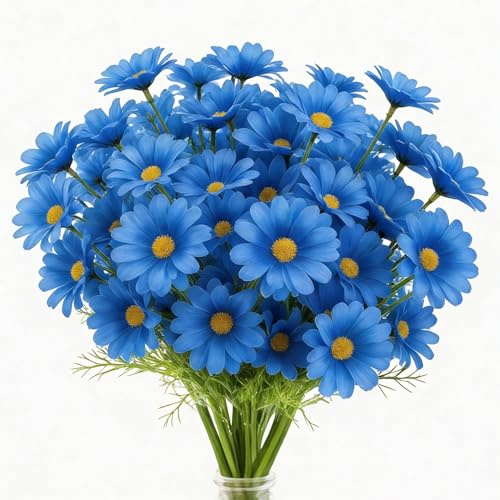 CENCERY 10-pack Blå Konstgjorda Tusenskönor, Konstblommor för Inomhusdekoration, DIY-projekt och Presentbuketter
