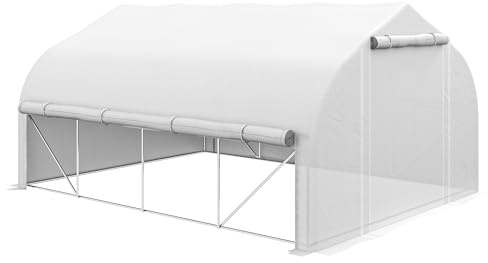 Outsunny Invernadero de Túnel 4x3x2 m con Persianas Enrollables Blanco