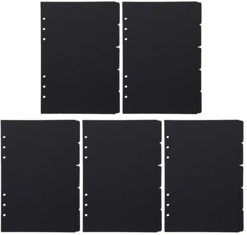 HOODANCOS Separadores de Índice A5 para Carpetas, Pestañas Desmontables de Papel Negro, 5 Hojas Reutilizables para Cuadernos, Archivadores y Uso Escolar