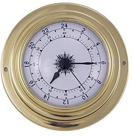 linoows Schiffsuhr, Bootsuhr, Maritime 24 Stunden Uhr im Messing Gehäuse Ø 10 cm
