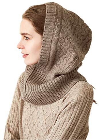 Prettystern Sciarpa con Cappuccio Balaclava in 100% Cashmere Morbido Scaldacollo Loop con Cappuccio Caldo e Leggero per Donna Treccia - Marrone