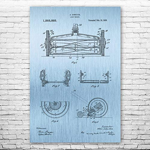 Reel Lawn Mower Poster Print, Hardware Store Decor, Garage Wall Art, Gardener Gift, Landscaper Gifts, Tool Shed Art Blue Steel (16 inch x 20 inch)