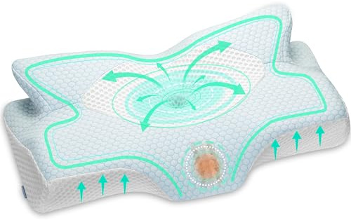 Elviros Orthopädisches Kopfkissen aus Memory Foam, Seitenschläferkissen Nackenstützkissen, Kopfkissen Nackenschmerzen, Ergonomisches Schlafkissen für Nacken-und Schulterschmerzen, 54x11/9x33cm, Blau