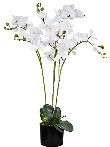 Decovego Orchidea Pianta Artificiale con Vaso 75 cm Bianco