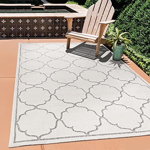 SANAT Outdoor Teppich Wetterfest - Für Innen- und Außenbereich - Wasserabweisend für Balkon, Terrasse, Garten, Küche, Bad oder Wohnzimmer - Creme, 60 x 110 cm