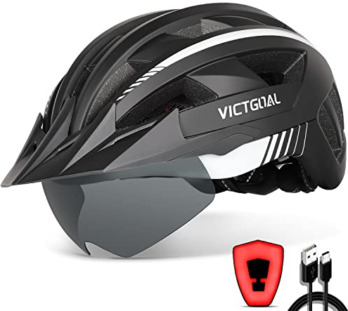 VICTGOAL Fahrradhelm Herren Damen MTB Helm mit Abnehmbarer Magnetische Schutzbrille Visier Atmungsaktiv mit 21 Belüftungskanäle Radhelm Einstellbare Fahrradhelme (M: 54-58cm, Schwarz Weiß)