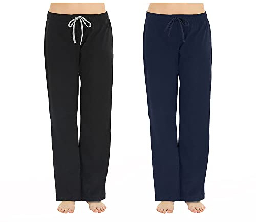 U2SKIIN 2 Pack Pajama Pants for Women Soft, 100% Cotton Comfortable Womens Lounge Lightweight Sleep Pj Bottoms (Black+Navy,2XL)
