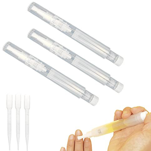 Confezione da 3 penne per olio cutaneo re-ricaricabili da 6 ml, reusable Empty Pen to Easy Refill Jojoba Oil/Nail Oil/Hair Oil, Pressa singola mano trasparente Cosmetic Container Pen Applicator