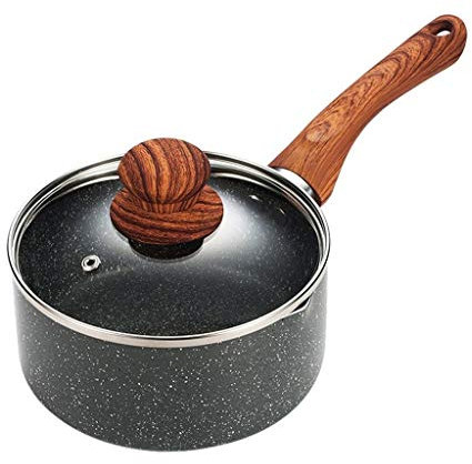 Utensilios De Cocina Cazo De Leche Revestimiento Antiadherente Con Tapa Mango De Baquelita De Grano De Madera Vintage Apto Para Todas Las Estufas, Incluida La Olla De Inducción (Color : 14 cm) (18 Cm