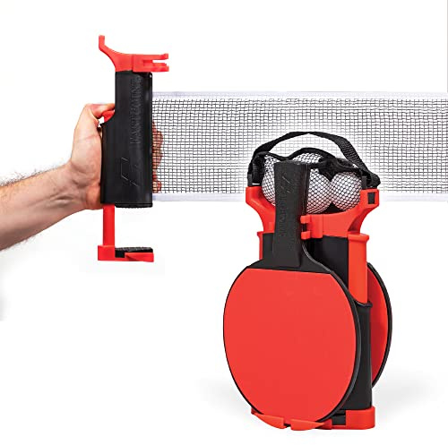 EastPoint Table Tennis Net & Paddle Set - 2 Paddles, 3 Balls, Red/Black - Retractable Ping Pong Net Fits 60 in Tables - Portable Storage for Ping Pong Set - Durable Rackets & Balls for Outdoor Games