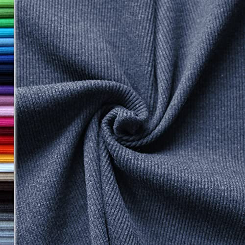 Bündchenstoff Gerippt XXL Breit (105cm - 120cm) - über 25 Farben - Stoffe Rippe - ab 25cm Länge - Öko-Tex Standard 100 Farbe Jeansblau Dunkel Melange