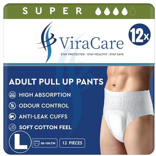 24 x ViraCare Adult Incontinence Pull Up Pants | for Unisex | Heavy Absorbent and Soft-Stretch Waistband | with Leak Stop Guards | Waist Size Large 80-156 cm | Large Size | (2 Packs of 12)