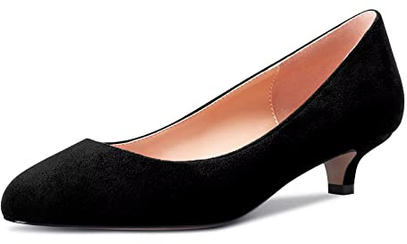 Castamere Femmes Fille Aiguille Bas Kitten Talon Heel Rond Bout Slip-on Escarpins Classique Cute Bureau 3.5 CM Heels Noir 42 EU