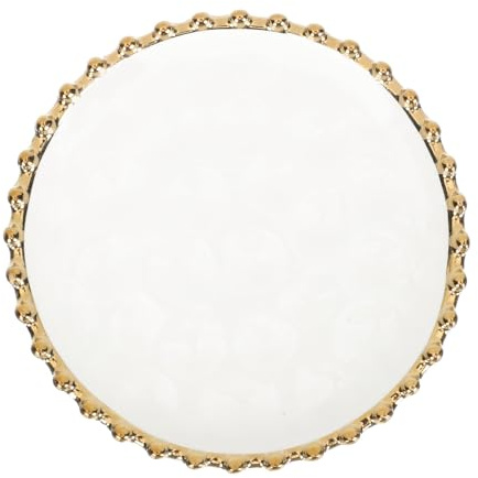 OKUMEYR Ceramic Round Breakfast Plate with Gold Rim Nordic Style Snack Dish 5.70X5.70X0.59In Elegant White and Gold Food Plate for Family Dining and Serving Fruits Snacks