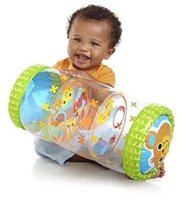 Baby Crawling Roller, Inflatable PVC Infant Rolling Toy with Built-in Bells for 3-36 Months Toddler Early Development Exercise Strength Balance Coordination