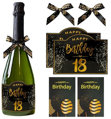 2 Stück Flaschenetikett zum 18. Geburtstag Flaschenetikett Geburtstag Happy Birthday Etikett Schleifen Geburtstagskarte Geburtstags Geschenk für Frauen Männer