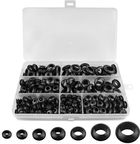 Lectorias 260 Pièces Passe Fil Caoutchouc, 7 Tailles Bouchon Caoutchouc, Passe Cable Caoutchouc, Caoutchouc Passe Cable, Caoutchouc Oeillet, Oeillets en Caoutchouc, Pour Fil, Fiche, Câble, Auto (Noir)