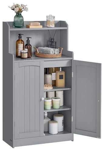VASAGLE Badezimmerschrank, Badschrank mit 2 Türen, 2 verstellbare Eingeböden, 30 x 60 x 100 cm, Schrank für Esszimmer, Küche, Wohnzimmer, Taubengrau BBC770G02