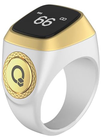 Al salama Contatore di Preghiera Tasbih, Anello Intelligente di Conteggio Tasbih 20MM, Anello Digitale Tasbih Zikr per Uomini e Donne, Contatore Elettronico Ricaricabile per la Preghiera (Bianco)