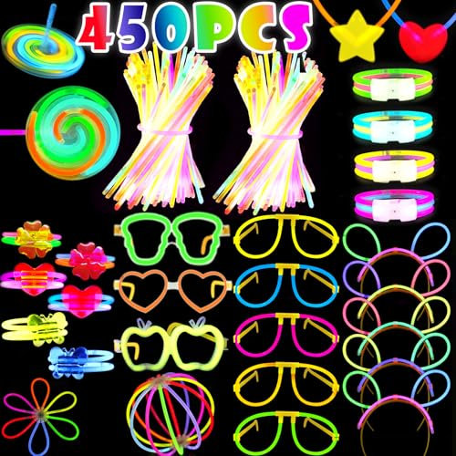 Dazhtu 450 Stück Knicklichter Set, Leuchtstäbe für Kinder & Erwachsene, Neon Party Deko, 200 Glow Sticks, Leuchtarmbänder für Halloween, Hochzeit & Festivals