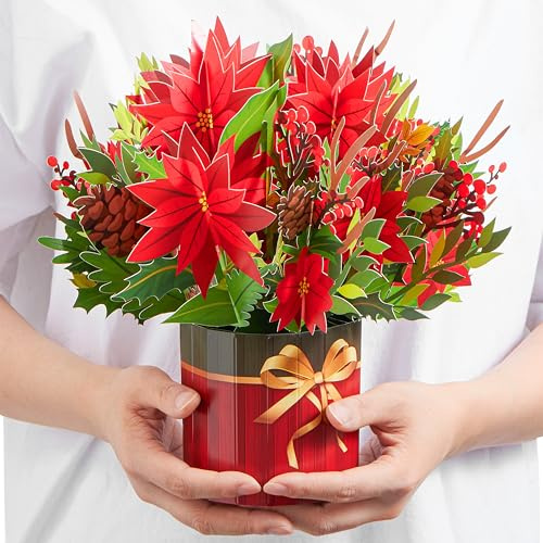 JOYIN Tarjetas de Navidad 3D con flores perpetuas con sobres, tarjetas emergentes festivas de Navidad para miembros de la familia, decoración navideña, regalo cálido, Acción de Gracias y todas las