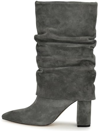 MIRAAZZURRA Stivali da donna in pizzo con tacco largo, a mezza gamba, 8,5 cm, con tacco alto, grigio., 38 EU