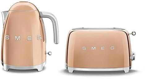 Smeg 50’s Style Retro Range Breakfast Set, 1.7L 3000W Kettle and Multi Functional Control 2 Slice 950W Toaster, Rose Gold, KLF03RGUK, TSF01RGUK