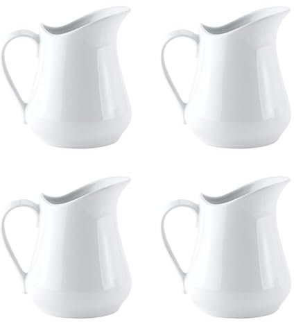 WestCH 4 Stück Weiße Milchkännchen Porzellan 80ml Mini-Kännchen für Milch, Soße, Kaffee, Saucen, Küche, Bar, Café