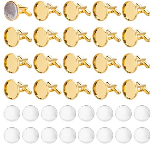 PH PandaHall 30 set mässing manschettknapp kit med cabochon, tomma manschettknappar bulk manschettknappar inställningar knapp cabochon bricka med kupol manschettknapp för gör-det-själv bild