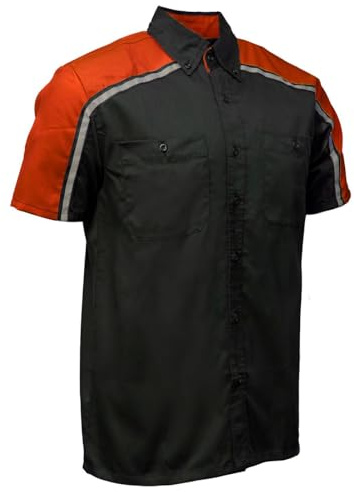MILWAUKEE MOTORCYCLE CLOTHING CO. Men’s Blk/Orange Mechanic Work Shirt – w/Reflective Strip, Rider‑Built MDM11603 - Small