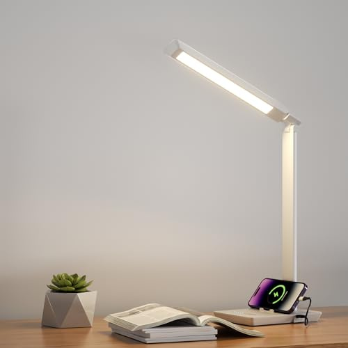 LED Desk Lamp with USB Charging Port, Dimmable Eye-Caring Reading Desk Light for Stepless Dimming & 5 Lighting Modes, 9 Brightness Touch Control Desk Light 14W 900LM for Reading, Office, Crafting