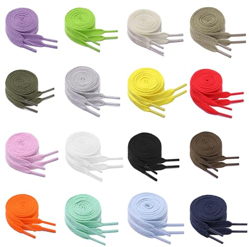 Lot de 16 paires de lacets plats de 8 mm de large - Chaussures de sport - Chaussures de loisirs - Lacets en gros - Modèle universel, 120