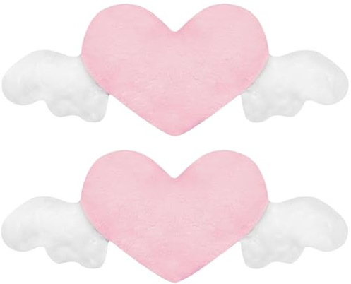 2 cuscini per collo a forma di cuore per auto, con ali in morbido peluche, lavabili, 40 x 23 cm