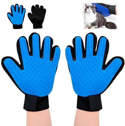 Guante de Cepillado para Gatos y Perros con Cerdas de Silicona Suave, Removedor de Pelo Reutilizable para Mascotas de Pelo Corto o Largo, Azul Claro