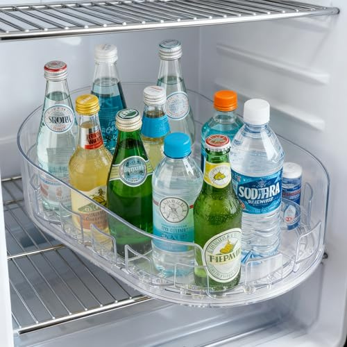 GAESHOW Kylskåp roterande tallrik arrangör, 360° vridbar platta Lazy Susan, transparent rektangulär roterande tallrik köksorganisatör, kryddhylla för köksförvaring kryddor, 33 x 21,5 cm