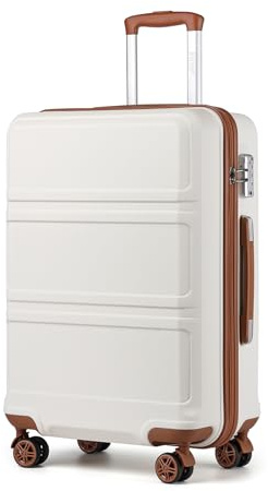Kono Maletas de Viaje Grandes 23 Kilos - Maleta Grande 32 ABS+PC con 4 Ruedas Silenciosas 360° y Candado TSA (Crema/Marrón)