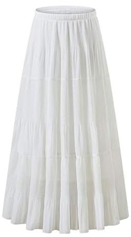 Elastisk Hög Midja Plisserad Midikjol I Chiffong for Kvinnor Casual A-linje Flowy Partykjol(White,S)