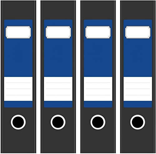 Ordneretiketten | 4 Aufkleber für breite Akten-Ordner | Farbe Kräftiges Blau | selbstklebende Design Akten-Etiketten | Deko Sticker für Rückenschilder Ordnerrücken | zum Beschreiben