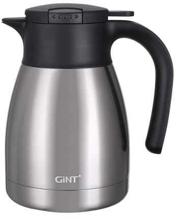 GiNT 34Oz Thermal Coffee Carafe, Insulated Stainless Steel Coffee Carafes for Keeping Hot/Double Walled Vacuum Coffee Carafe (Silver, 1L)