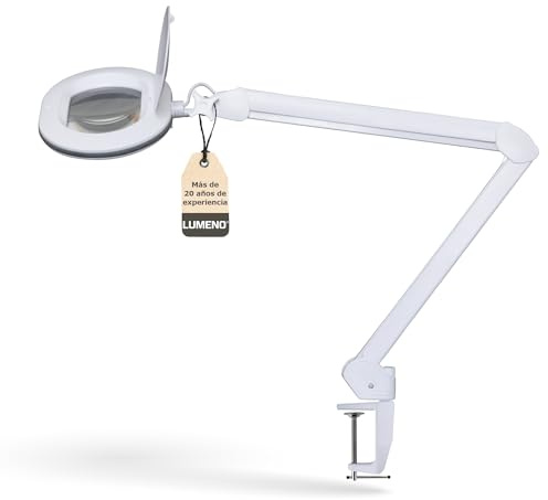 Lumeno 8613GR Lámpara de aumento Lámpara de trabajo con gran lente ovalada 110x150 mm, 60 LED regulables en 2 pasos, perfecta como ayuda a la lectura, para cosméticos o para soldar, 3 dioptrías gris