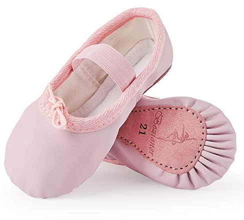 Bezioner Ballet Shoes Leather Ballet Flats Full Sole Dance Slippers for Girls Toddlers Women Pink 6.5 UK Child