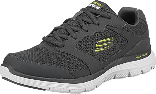 Skechers Herren Flex Advantage 4.0 Sneaker, Charcoal Leather Mesh Pu Trim, 45 EU