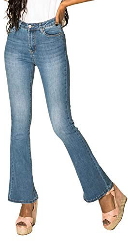 Nina Carter Art. P079 Damen Jeanshosen Flared High Waist (Blau (P079-5), L)