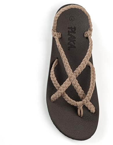 Plaka Lagoon Arch Support Sandals for Women - Comfort Collection, Strappy Braided & Water-Resistant Design - Ideal for Walking, Beach & Summer Use - Patented Sole - Brazilian Sand, Size 9